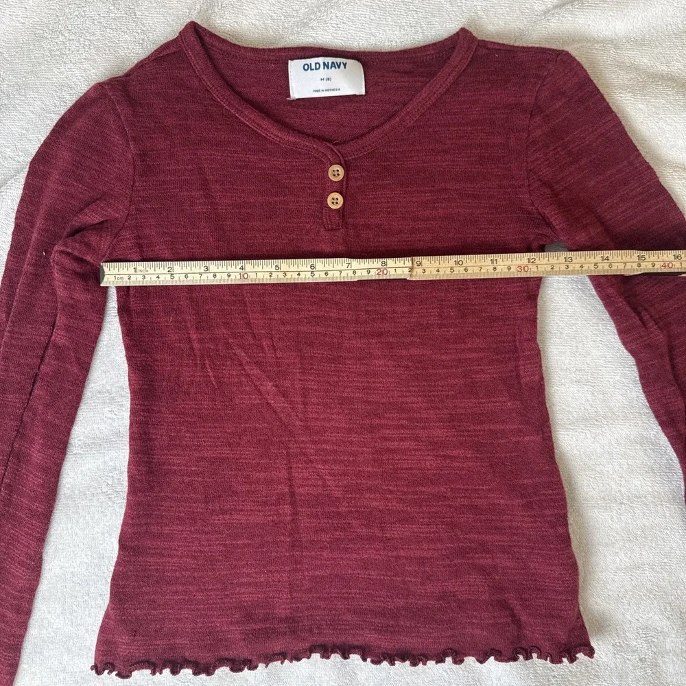 Old Navy Rib-Knit Lettuce-Edge Red Henley Long Sleeve Shirt Girls medium 8